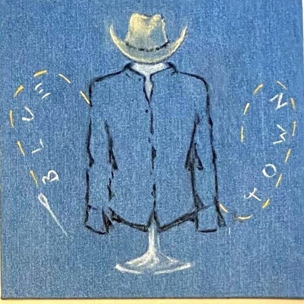 Artist Signed Original Painting, Blue, Cowboy motif, western shirt and hat